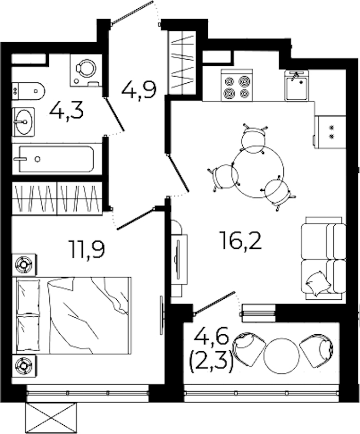 1-комнатная квартира 39.6 м², 7/12 эт., ЖК «А101 Всеволожск»